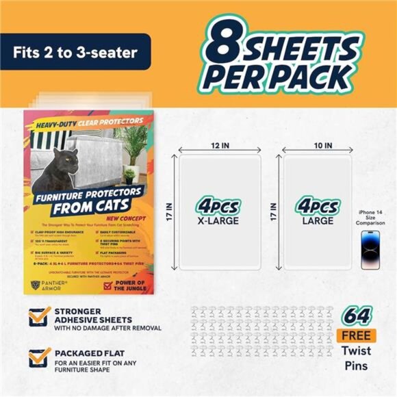 Furniture Protector,8Pack,HeavyDuty Anti-Scratch Cat Couch Protector,Transparent - Picture 6 of 7